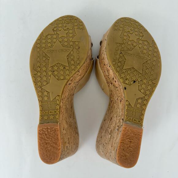 Jimmy Choo Cork Platform Wedge Slip-On Sandals Shoes Brown | IT 41 (US 11) - Picture 11 of 14